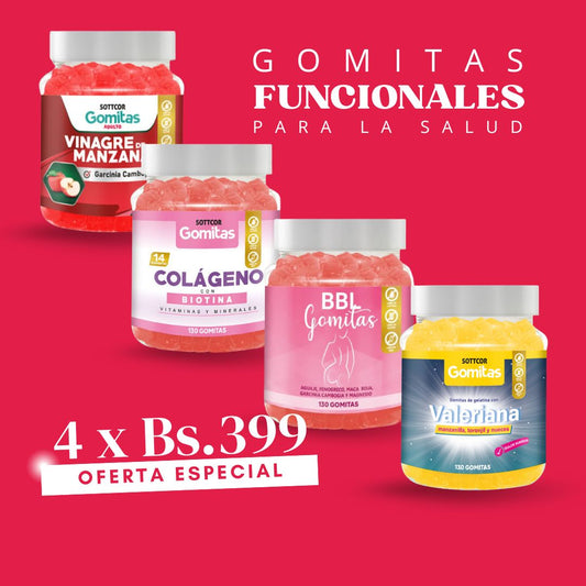 SUPER COMBO Gomitas de Vinagre manzana + Valeriana + BBL + Colágeno